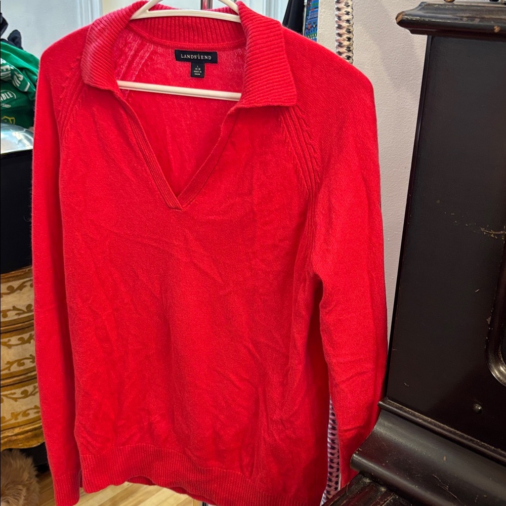 Lands End Stunning coral 100% Cashmere